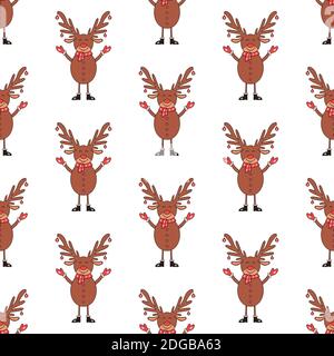 Christmas seamless pattern made from Deer character on a white background. Stock Vector