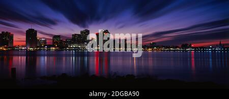 Reflection of skyscrapers on water, River Mississippi, New Orleans, Louisiana, USA Stock Photo