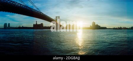 Suspension bridge over a river, Williamsburg Bridge, East River, Lower East Side, Manhattan, New York City, New York State, USA Stock Photo