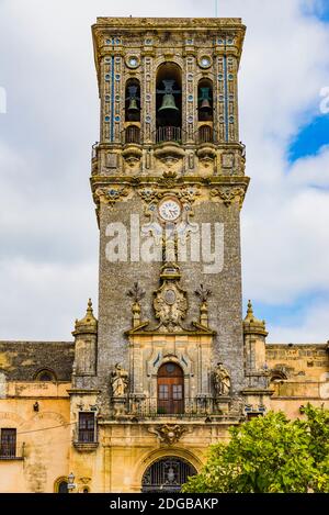 Neoclassical tower. Basílica de Santa María de la Asunción. Arcos de la Frontera, Cádiz, Andalucía, Spain, Europe Stock Photo