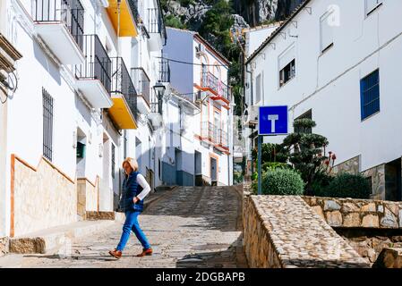 Typical narrow and steep street. Ubrique, Cádiz, Andalucia, Spain, Europe Stock Photo