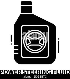 power steering fluid icon, black vector sign with editable strokes, concept illustration Stock Vector