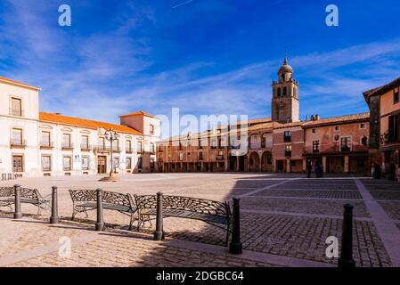 Plaza Mayor - Main square. Arcaded square, typical Castilian architecture. Medinaceli, Soria, Castilla y León, Spain, Europe. Stock Photo