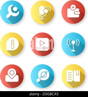 Smartphone interface flat design long shadow glyph icons set Stock Vector