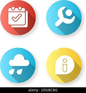 Smartphone interface flat design long shadow glyph icons set Stock Vector