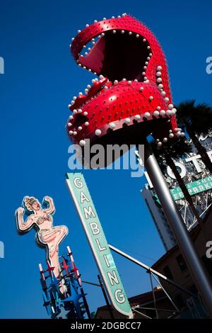 Ruby slipper neon sign in a city, El Cortez Hotel and Casino, Fremont Street, Las Vegas, Nevada, USA Stock Photo