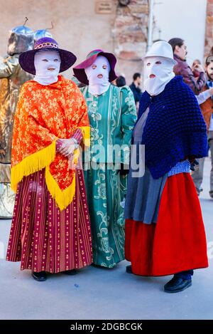 Mascaritas - Masked Figures. Luzon Carnival. Two characters are the protagonists of the Luzon Carnival, Devils and Masked Figures - Diablos y mascarit Stock Photo