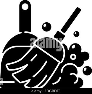 Sweeping floor black glyph icon Stock Vector