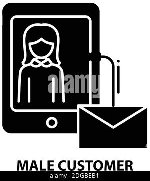 male customer icon, black vector sign with editable strokes, concept illustration Stock Vector