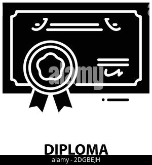 diploma sign icon, black vector sign with editable strokes, concept illustration Stock Vector