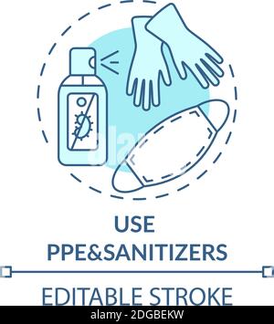 Using PPE and sanitizers concept icon Stock Vector