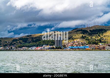 View of Puno and The Titicaca Lake in Peru Stock Photo