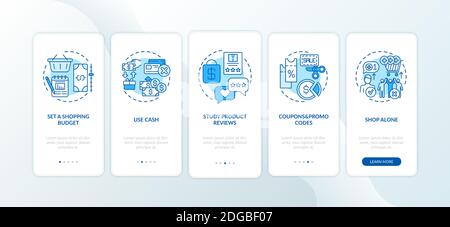 Shopping tips onboarding mobile app page screen with concepts Stock Vector