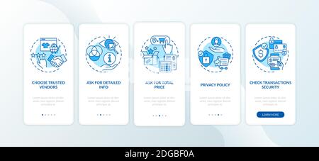 Online shopping tips onboarding mobile app page screen with concepts Stock Vector