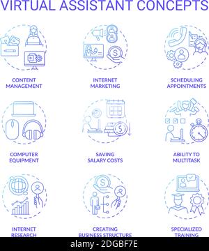Virtual assistants blue gradient concept icons set Stock Vector
