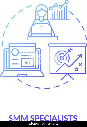 SMM specialists blue gradient concept icon Stock Vector