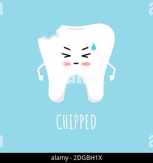 Chipped tooth icon isolated on blue background. Stock Vector