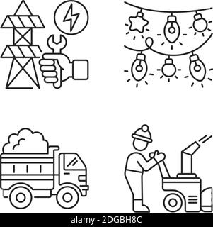 Winter city service linear icons set Stock Vector