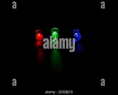 red green and blue LEDs (light emitting diode) Stock Photo