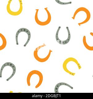 Horseshoe repeat pattern simple hand drawn vector illustration, traditional symbol of St Patricks day, spring Irish holiday object bringing luck Stock Vector
