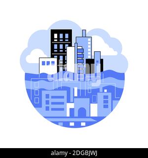 Sea level rise abstract concept vector illustration. Stock Vector