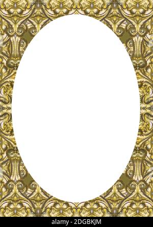 White Frame With Golden Decorated Rounded Borders Stock Photo