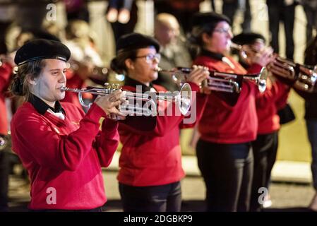 Tenerife, Spain - January 5, 2019: Three kings parade celebration. Cabalgata de Reyes magos is a traditional epiphany Spanish ch Stock Photo