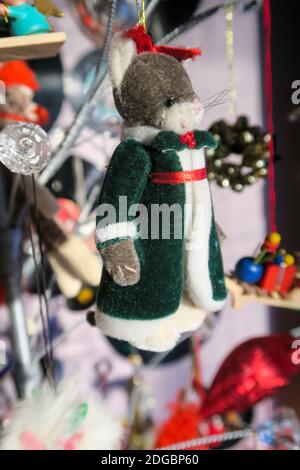 Christmas Ornaments on Modern Holiday Tree Stock Photo
