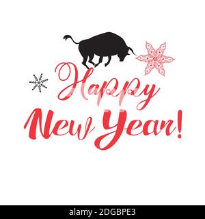 Holiday greeting card with a new year and a bull on a white background Stock Vector