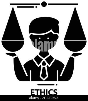 ethics icon, black vector sign with editable strokes, concept illustration Stock Vector