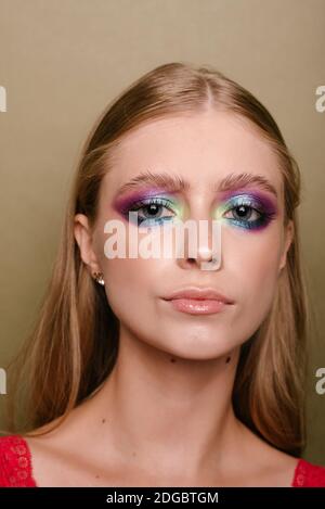 Portrait of a beautiful woman with striking eye make-up Stock Photo