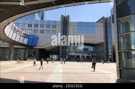 Brussels, Belgium, June, 2019, Modern building on the esplanade of the European Parliament in the European quarter in Brussels,