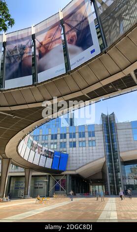 Brussels, Belgium, June, 2019, Modern building on the esplanade of the European Parliament in the European quarter in Brussels,