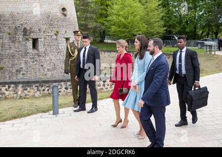 LUXEMBOURG OUT - Catherine, Duchess of Cambridge with Princess Stephanie of Luxembourg as they take a short walk outside the City Museum to view the capital during a one day visit on May 11, 2017 in Luxembourg. The Duchess will attend a series of engagements to celebrate the cultural and historic ties between the UK and Luxembourg and the official commemoration of the 1867 Treaty of London, which confirmed Luxembourgs independence and neutrality. Photo by ABACAPRESS.COM Stock Photo