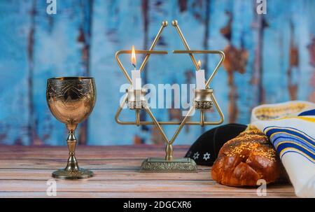 Shabbat Shalom - Traditional Jewish ritual challah bread, Stock Photo