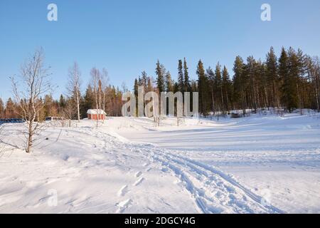 Snowy winter landscape in Lapland, Finland Stock Photo