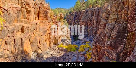 View of Sycamore Canyon from Sycamore Falls near Williams Arizona. The water falls are currently dry and inactive. Stock Photo