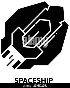 spaceship icon, black vector sign with editable strokes, concept illustration Stock Vector