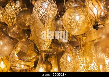 Background of oriental lampshades in a souk. Stock Photo