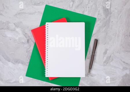 Top view image of open notebook with blank pages. business, office supplies or education concept Stock Photo
