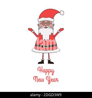 Happy New Year greeting card with cute Santa Claus on white background. Stock Vector