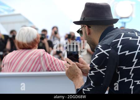 Agnes Varda and JR attending the Faces, Places (Visages, Villages) photocall as part of the 70th Cannes Film Festival in Cannes, France on May 19, 2017. Photo by Aurore Marechal/ABACAPRESS.COM Stock Photo