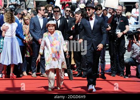 Agnes Varda and JR attending the Faces, Places (Visages, Villages) Screening as part of the 70th Cannes Film Festival in Cannes, France on May 19, 2017. Photo by Aurore Marechal/ABACAPRESS.COM Stock Photo