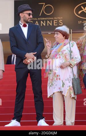 Agnes Varda and JR attending the Faces, Places (Visages, Villages) Screening as part of the 70th Cannes Film Festival in Cannes, France on May 19, 2017. Photo by Aurore Marechal/ABACAPRESS.COM Stock Photo