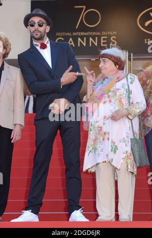 Agnes Varda and JR attending the Faces, Places (Visages, Villages) Screening as part of the 70th Cannes Film Festival in Cannes, France on May 19, 2017. Photo by Aurore Marechal/ABACAPRESS.COM Stock Photo