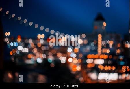 Abstract bokeh city light at night skyline of downtown New York Manhattan Stock Photo