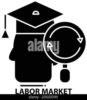 labor market icon, black vector sign with editable strokes, concept illustration Stock Vector