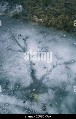 Close-up of ice formation in a frozen lake in the Pyrenees, Panticosa, Huesca, Spain Stock Photo