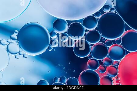 Abstract macro image of colorful oil drop circles in water. Stock Photo