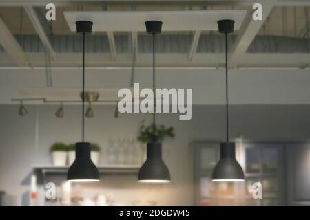 Decorated Hanging Lamps Made Off Stainless Steel In Different Sizes. Stock Photo